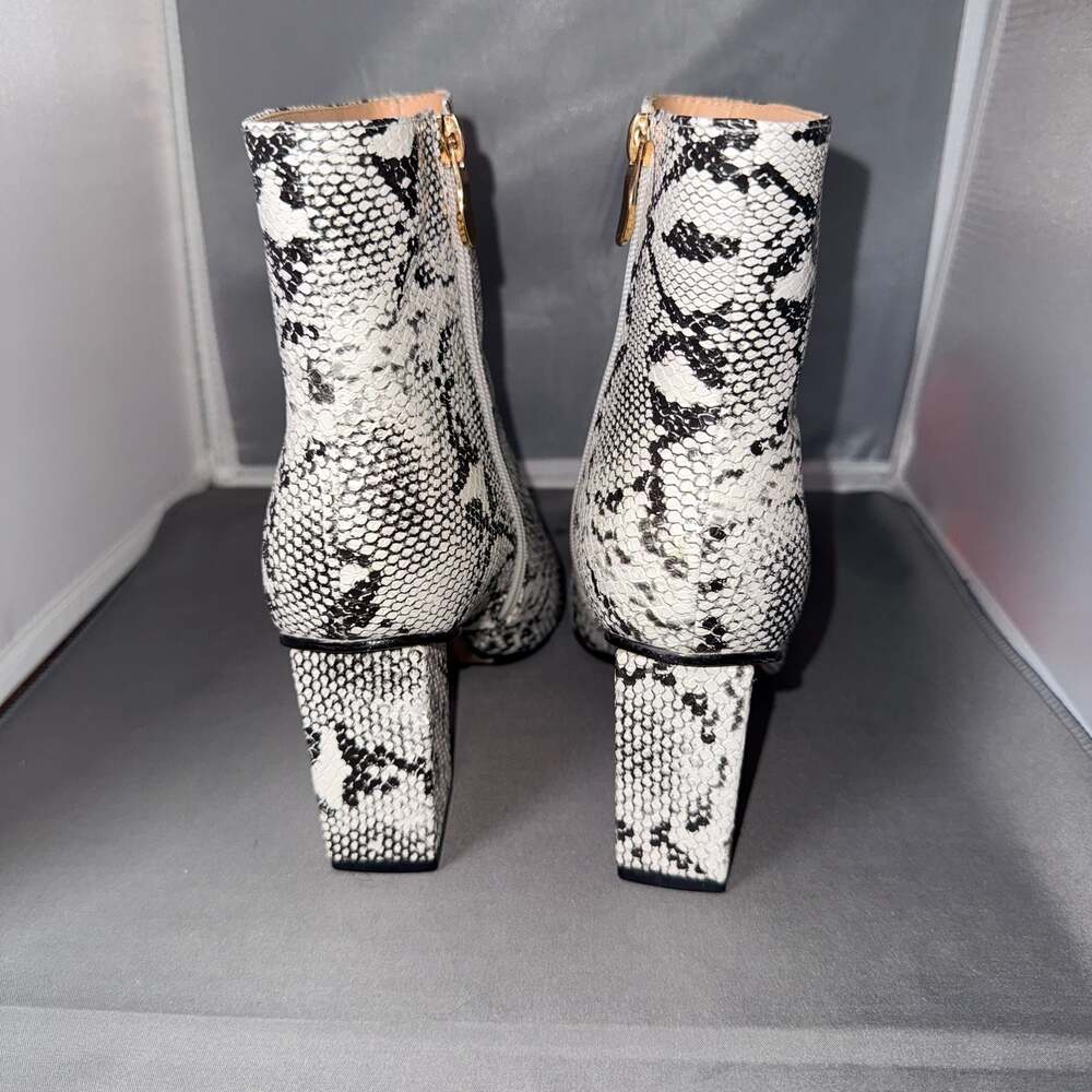 Wetkiss Faux Snakeskin Pointed Toe Block Heel Ankle Booties - Picture 5 of 9